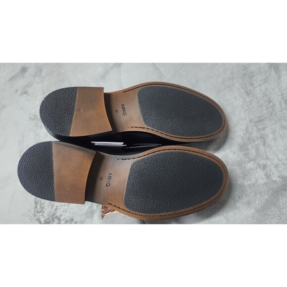 NWT Mango Men's Size 10.5 Black 100% Leather Aged Leather Loafers Shoes - Picture 5 of 8